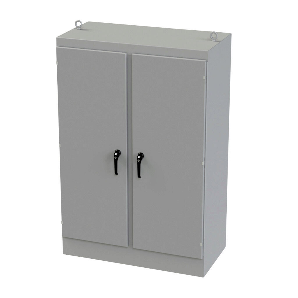 SCE-72EL4824FSD - Saginaw Enviroline series enclosure, NEMA 3R/4/12/13, 72 x 48 x 24in (HxWxD), freestanding, carbon steel, ANSI 61 gray, powder coat finish, 2-door, 3-point keylocking/padlocking combo handle.