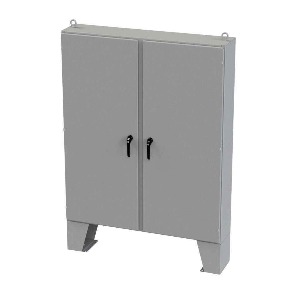 SCE-72EL6012LPPL - Saginaw Enviroline series enclosure, NEMA 3R/4/12/13, 72 x 60 x 12in (HxWxD), floor mount, carbon steel, ANSI 61 gray, powder coat finish, 2-door, 3-point keylocking/padlocking combo handle.