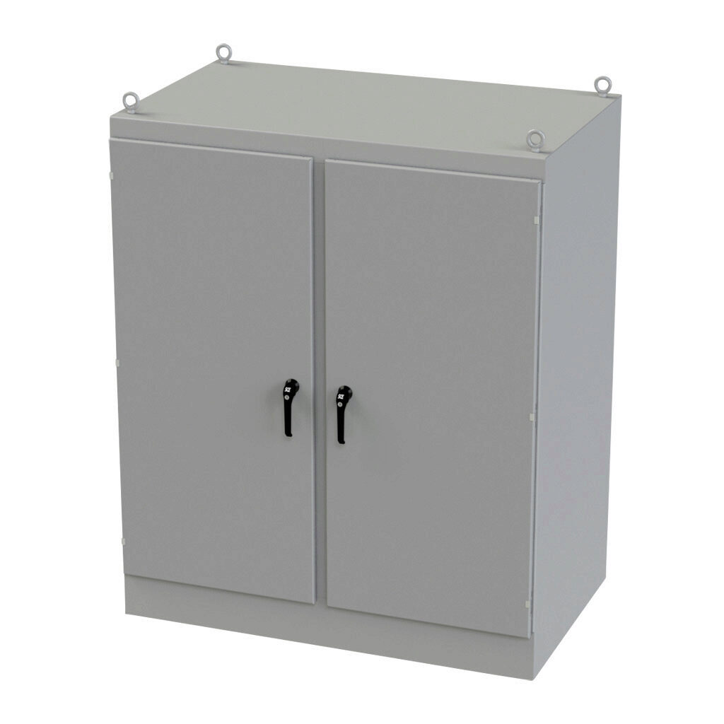 SCE-72EL6036FSD - Saginaw Enviroline series enclosure, NEMA 3R/4/12/13, 72 x 60 x 36in (HxWxD), freestanding, carbon steel, ANSI 61 gray, powder coat finish, 2-door, 3-point keylocking/padlocking combo handle.