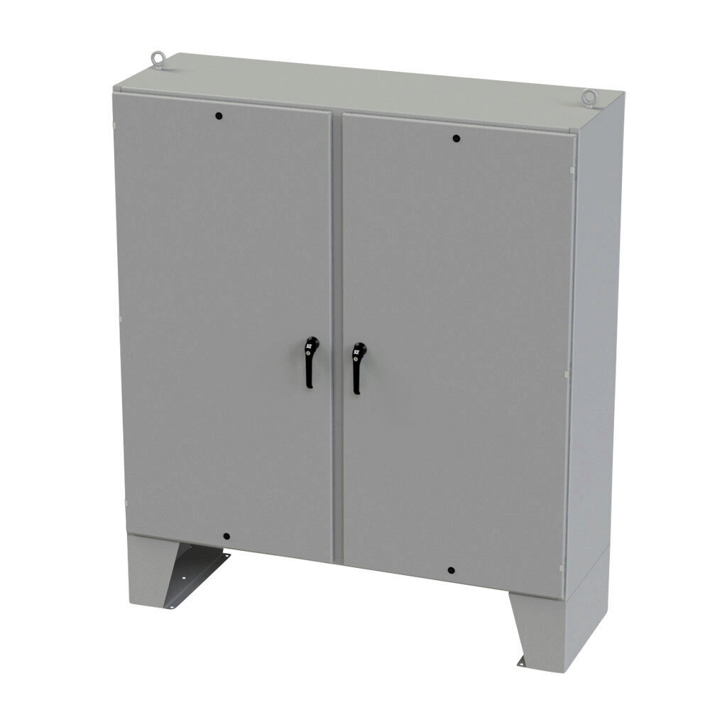 SCE-72EL7224LPPL - Saginaw Enviroline series enclosure, NEMA 3R/4/12/13, 72 x 72 x 24in (HxWxD), floor mount, carbon steel, ANSI 61 gray, powder coat finish, 2-door, 3-point keylocking/padlocking combo handle.