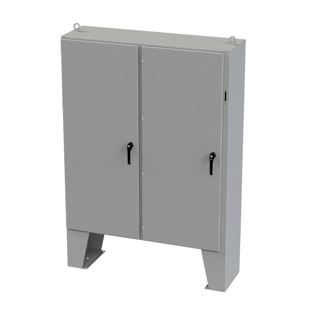 SCE-72XEL6118LP - Saginaw Enviroline series disconnect enclosure, NEMA 3R/4/12/13, right flange, 72 x 61 x 18in (HxWxD), floor mount, carbon steel, ANSI 61 gray, powder coat finish, 2-door, 3-point padlocking handle, purchase subpanel separately.