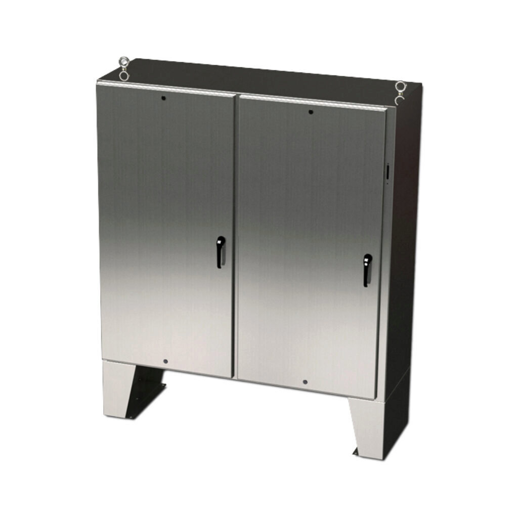 SCE-72XEL7312SSLP - Saginaw Enviroline series disconnect enclosure, NEMA 3R/4/4X/12/13, right flange, 72 x 73 x 12in (HxWxD), floor mount, 304 stainless steel, #4 brush finish, 2-door, 3-point padlocking handle, purchase subpanel separately.