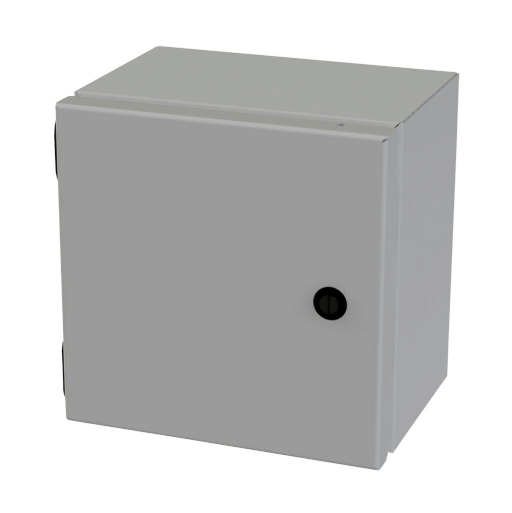 SCE-8086ELJ - Saginaw Enviroline Junction series enclosure, NEMA 3R/4/12/13, 8 x 8 x 6in (HxWxD), wall mount, carbon steel, ANSI 61 gray, powder coat finish, single-door, 1/4-turn semi-flush latch.