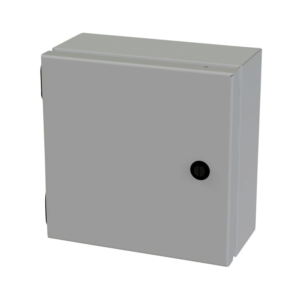 SCE-808ELJ - Saginaw Enviroline Junction series enclosure, NEMA 3R/4/12/13, 8 x 8 x 4in (HxWxD), wall mount, carbon steel, ANSI 61 gray, powder coat finish, single-door, 1/4-turn semi-flush latch.