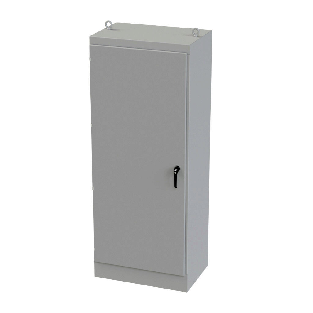 SCE-903624FSDA - Saginaw enclosure, NEMA 3R/12/13, 90 x 36 x 24in (HxWxD), freestanding, dual access, carbon steel, ANSI 61 gray, powder coat finish, single-door, 3-point keylocking/padlocking combo handle.
