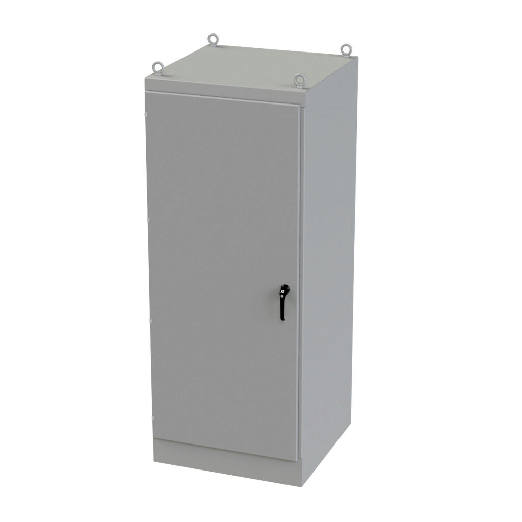 SCE-903636FSDA - Saginaw enclosure, NEMA 3R/12/13, 90 x 36 x 36in (HxWxD), freestanding, dual access, carbon steel, ANSI 61 gray, powder coat finish, single-door, 3-point keylocking/padlocking combo handle.