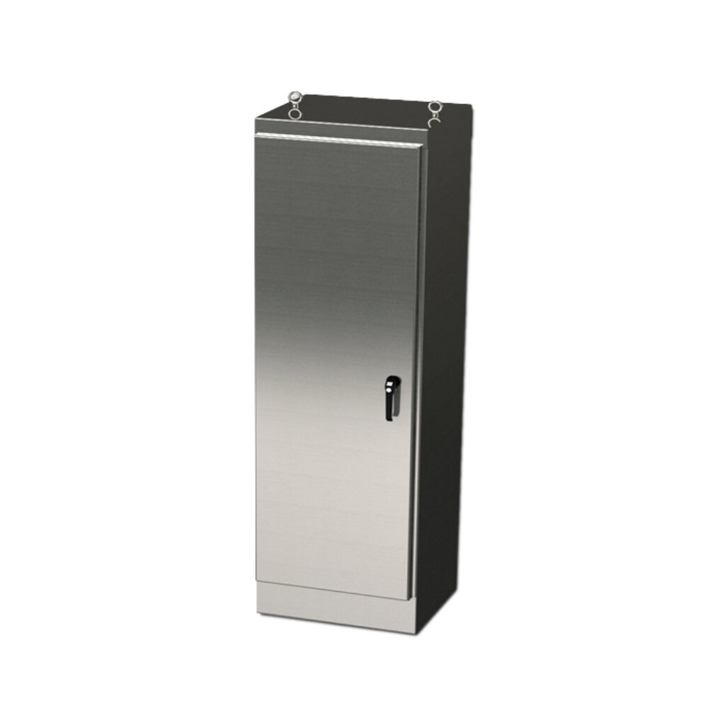 SCE-90EL2420SSFS - Saginaw Enviroline series enclosure, NEMA 3R/4/4X/12/13, 90 x 24 x 20in (HxWxD), freestanding, 304 stainless steel, #4 brush finish, single-door, 3-point keylocking/padlocking combo handle.