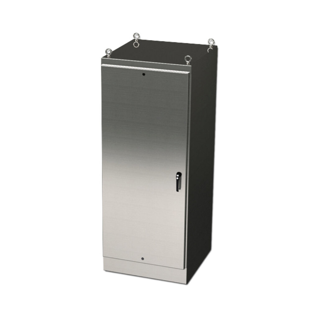 SCE-90EL3624SSFS - Saginaw Enviroline series enclosure, NEMA 3R/4/4X/12/13, 90 x 36 x 24in (HxWxD), freestanding, 304 stainless steel, #4 brush finish, single-door, 3-point keylocking/padlocking combo handle.