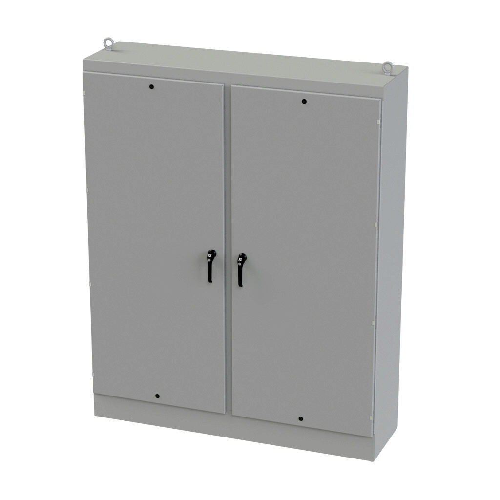 SCE-90EL7220FSD - Saginaw Enviroline series enclosure, NEMA 3R/4/12/13, 90 x 72 x 20in (HxWxD), freestanding, carbon steel, ANSI 61 gray, powder coat finish, 2-door, 3-point keylocking/padlocking combo handle.