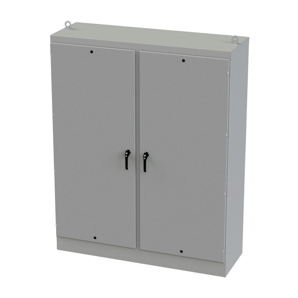 SCE-90EL7224FSD - Saginaw Enviroline series enclosure, NEMA 3R/4/12/13, 90 x 72 x 24in (HxWxD), freestanding, carbon steel, ANSI 61 gray, powder coat finish, 2-door, 3-point keylocking/padlocking combo handle.