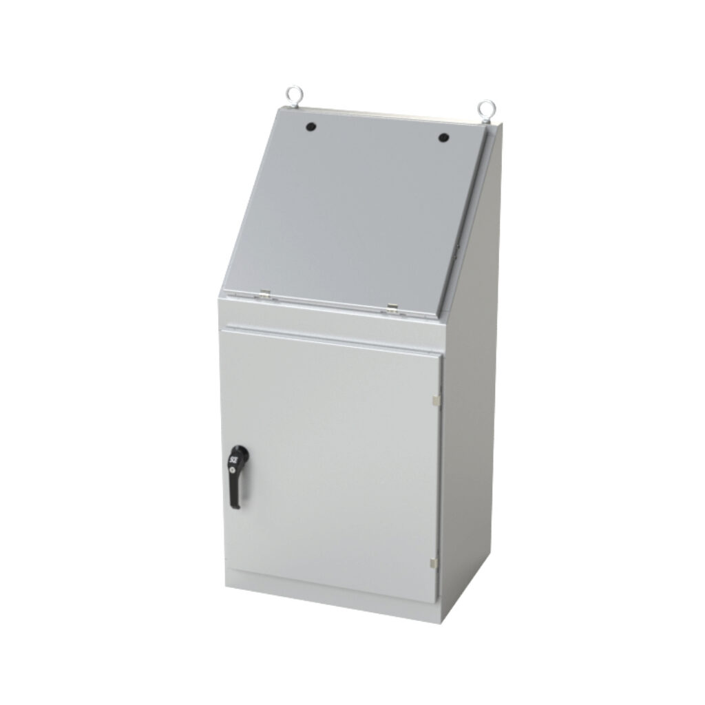 SCE-924B - Saginaw operator console, NEMA 3R/12/13, 48 x 24 x 18in (HxWxD), freestanding, carbon steel, ANSI 61 gray, powder coat finish, single-door, 3-point keylocking/padlocking combo handle, handle hasp.