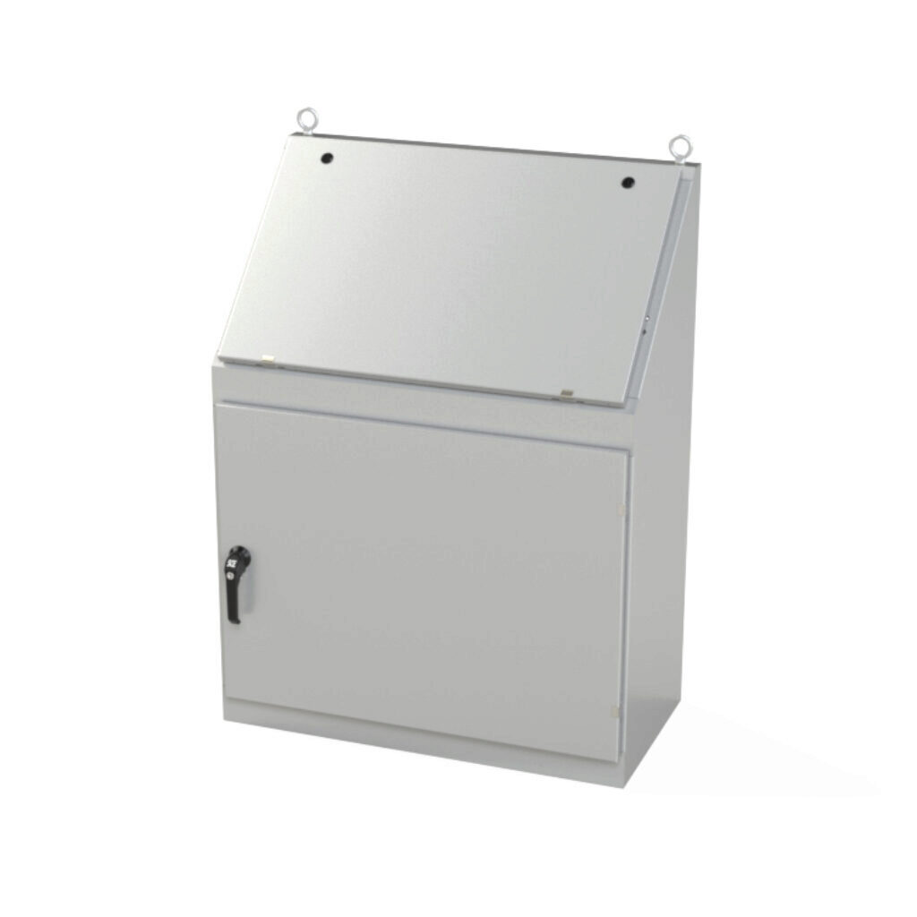 SCE-936B - Saginaw operator console, NEMA 3R/12/13, 48 x 36 x 18in (HxWxD), freestanding, carbon steel, ANSI 61 gray, powder coat finish, single-door, 3-point keylocking/padlocking combo handle, handle hasp.