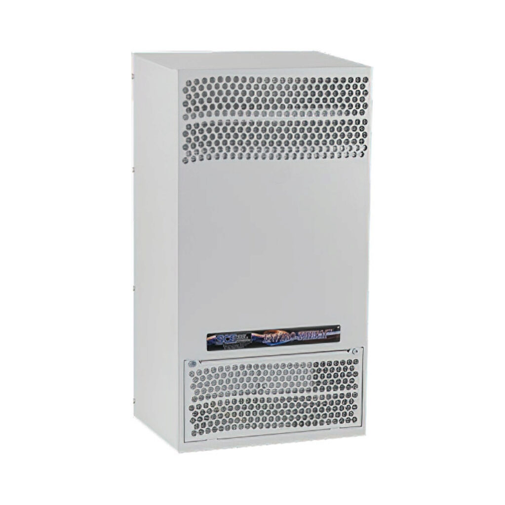 SCE-AC1000B120V - Saginaw Enviro-Therm air conditioner, 1000 BTU/H, R-134a or R-513a, 115 VAC operating voltage, carbon steel housing, RAL 7035 light gray, side mount. For use with NEMA/UL Type 3R, 4 & 12 enclosures.