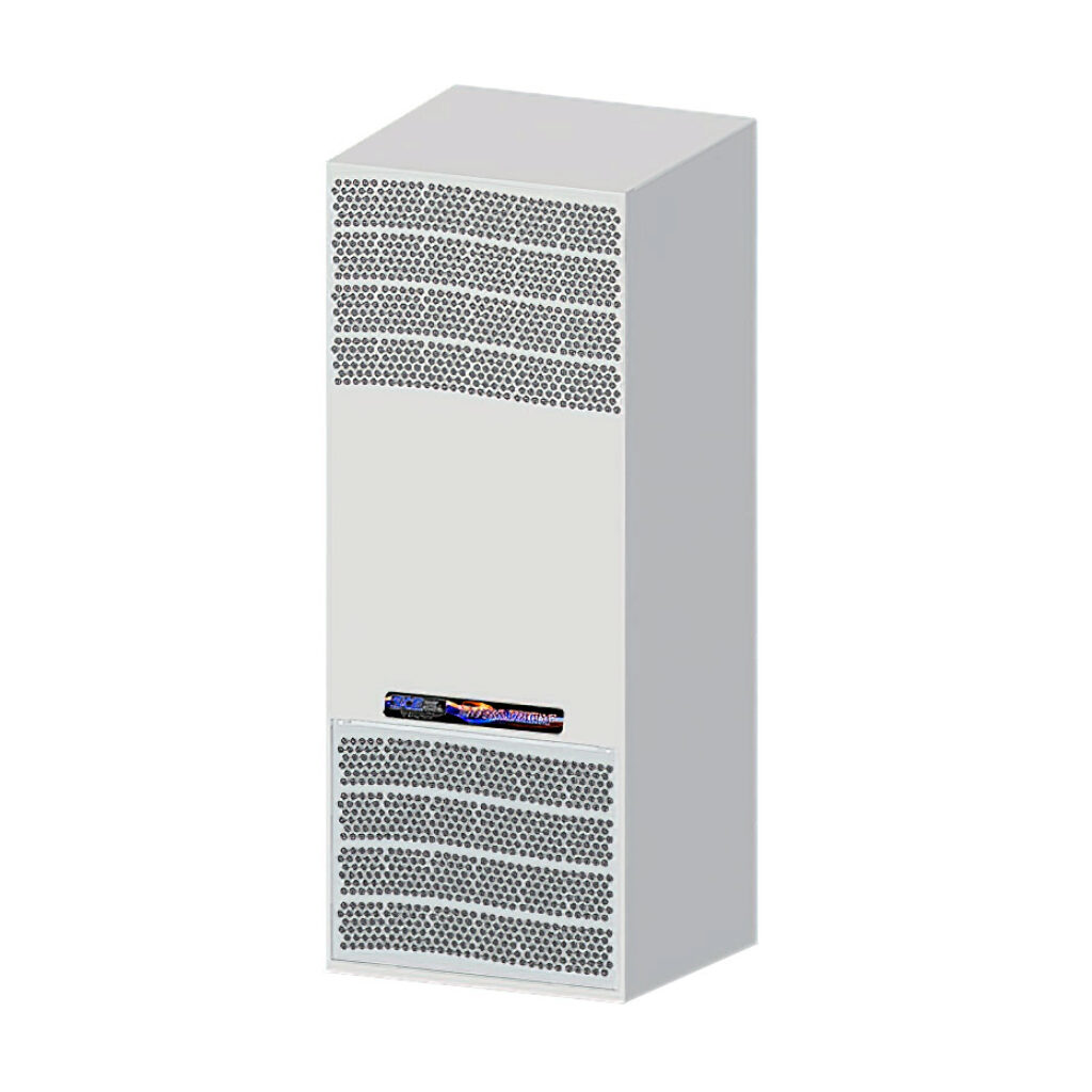 SCE-AC1870B230V - Saginaw Enviro-Therm air conditioner, 1870 BTU/H, R-134a or R-513a, 230 VAC operating voltage, carbon steel housing, RAL 7035 light gray, side mount. For use with NEMA/UL Type 3R, 4 & 12 enclosures.