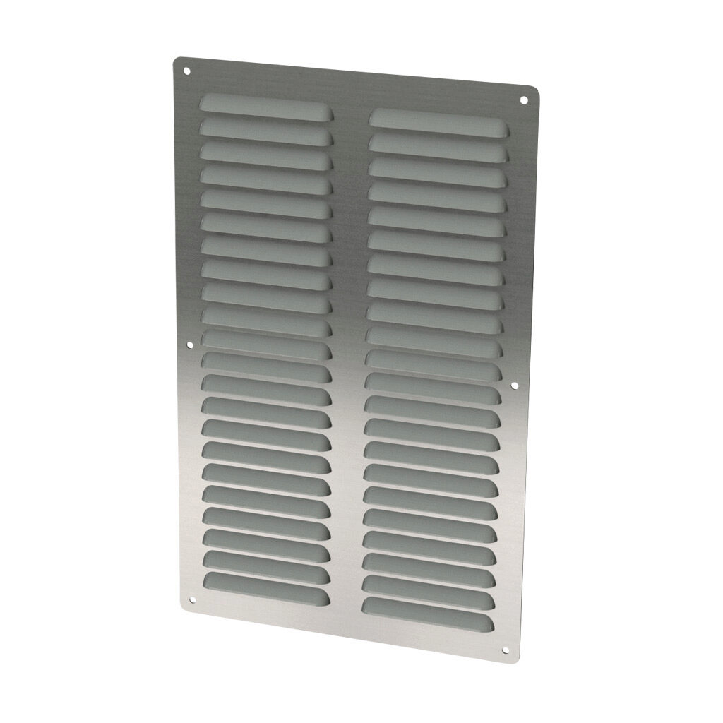 SCE-AVK812SS - Saginaw louver vent, 15.31 x 9.50in (HxW), 304 stainless steel, #4 brush finish, 14.06 x 8.00in (HxW) cutout, for ventilation of metal enclosure. Mounting hardware included.