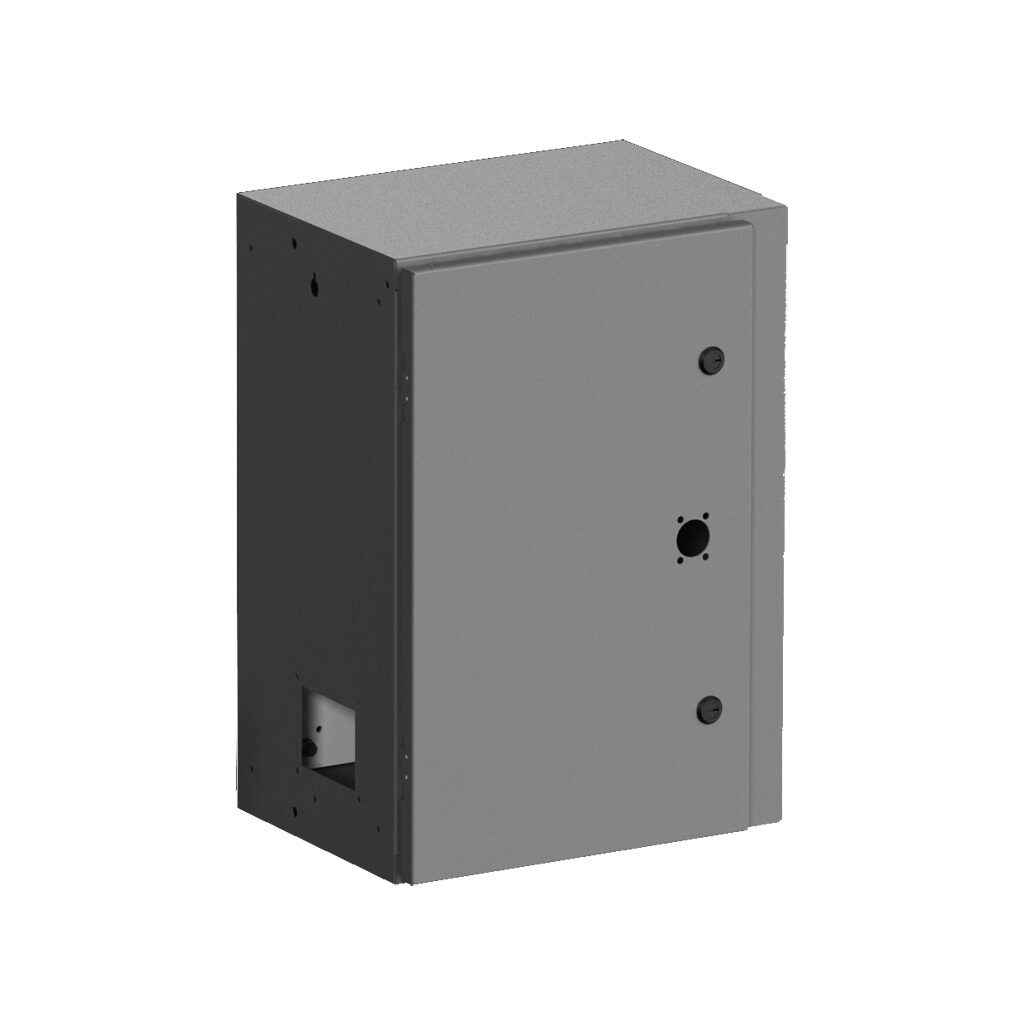 SCE-EXR18-400 - Saginaw add-on rotary disconnect enclosure, NEMA 3R/12/13, door, 48 x 17 x 18in (HxWxD), external mount, carbon steel, ANSI 61 gray, powder coat finish, single-door, 1/4-turn semi-flush, galvanized subpanel included.