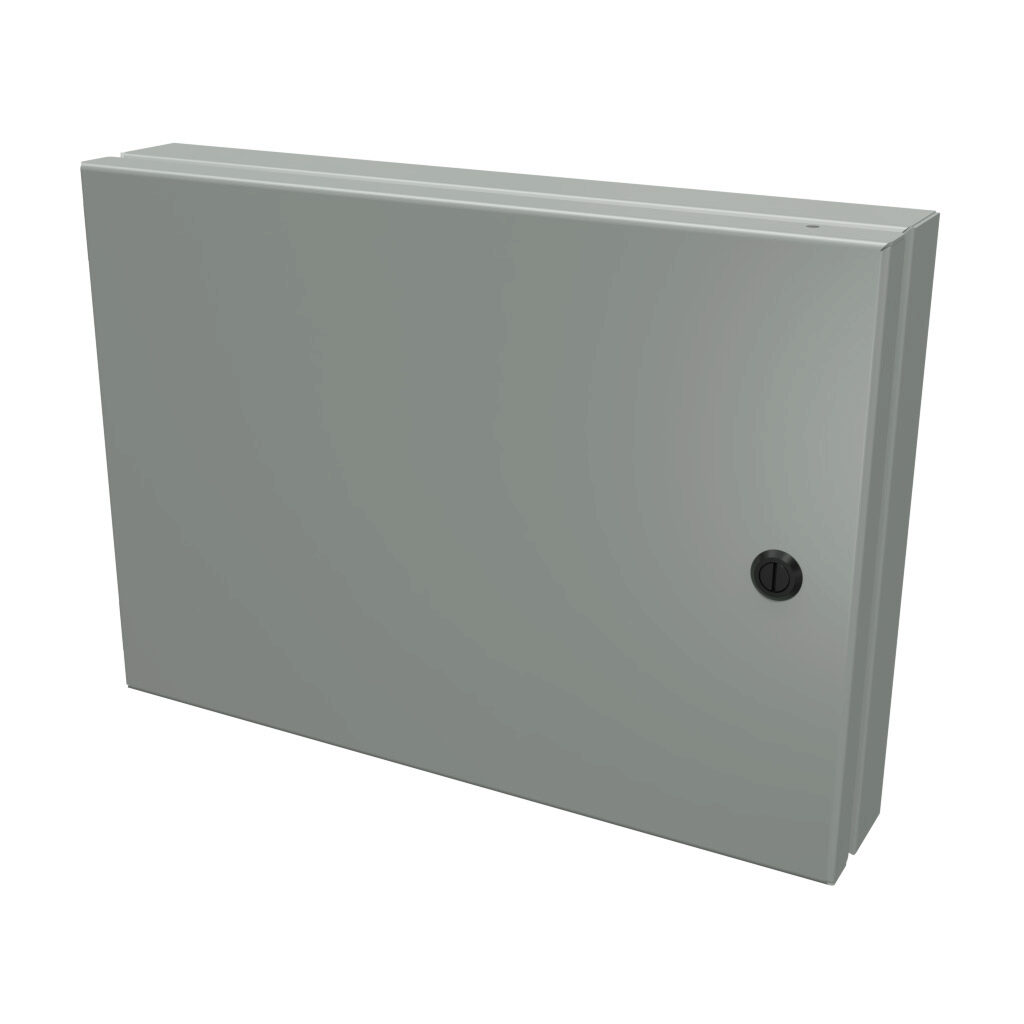 SCE-HA1014 - Saginaw universal deep-hinged door, NEMA 3R/4/12/13, 10.00 x 14.00 x 2.63in, carbon steel, ANSI 61 gray, concealed hinges. For use with wall-mount enclosures.