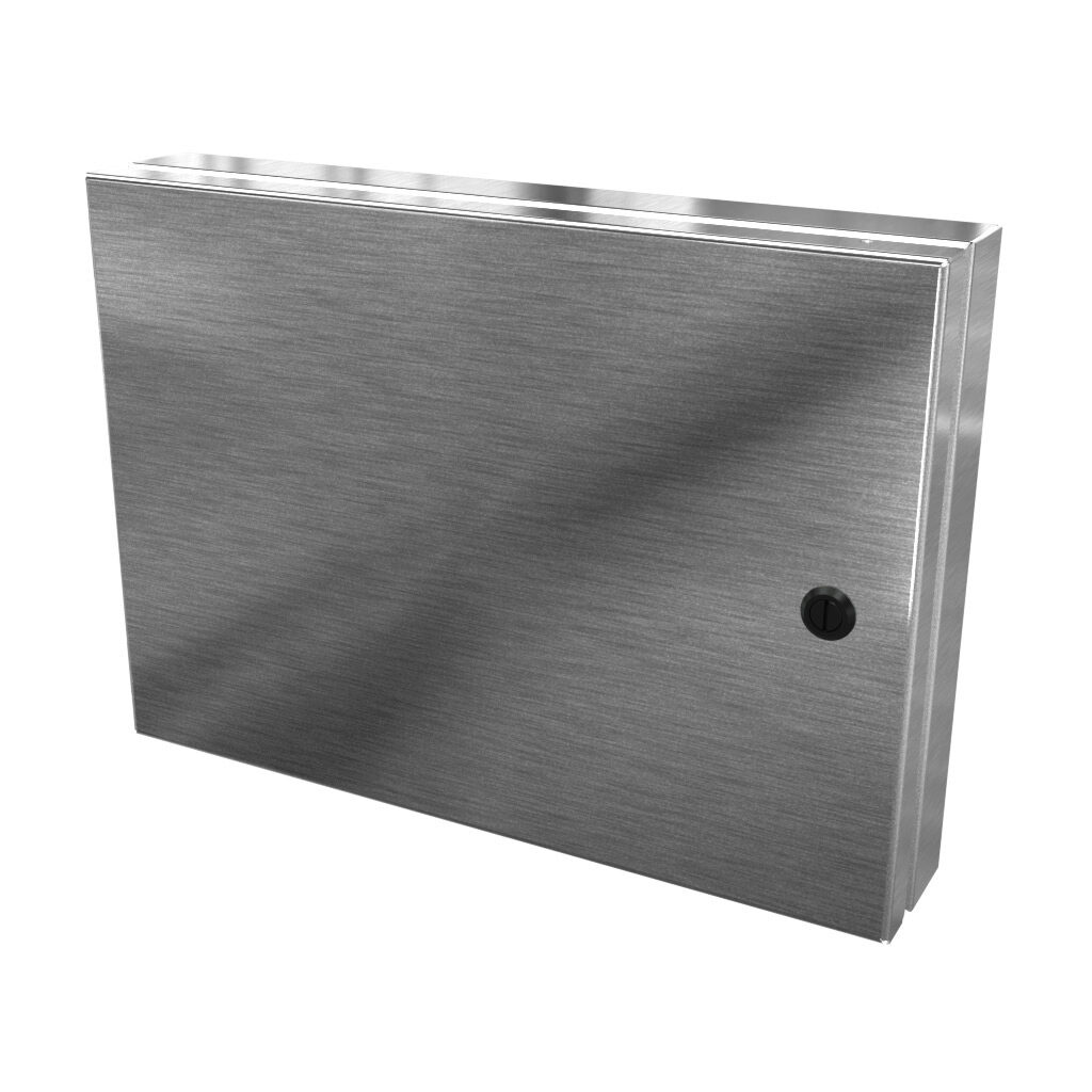 SCE-HA1014SS - Saginaw universal deep-hinged door, NEMA 3R/4/4X/12/13, 10.00 x 14.00 x 2.63in, 304 stainless steel, concealed hinges. For use with wall-mount enclosures.