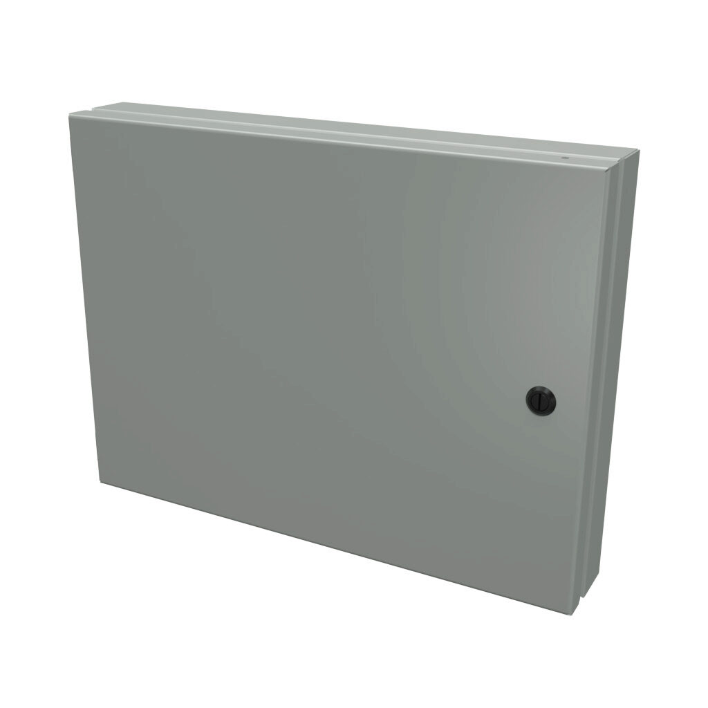 SCE-HA1216 - Saginaw universal deep-hinged door, NEMA 3R/4/12/13, 12.00 x 16.00 x 2.63in, carbon steel, ANSI 61 gray, concealed hinges. For use with wall-mount enclosures.