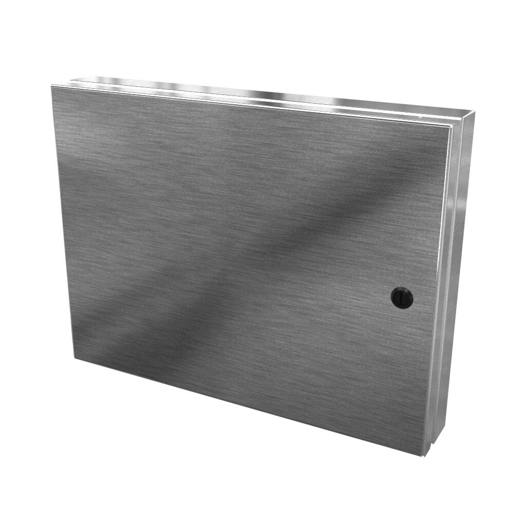 SCE-HA1216SS - Saginaw universal deep-hinged door, NEMA 3R/4/4X/12/13, 12.00 x 16.00 x 2.63in, 304 stainless steel, concealed hinges. For use with wall-mount enclosures.