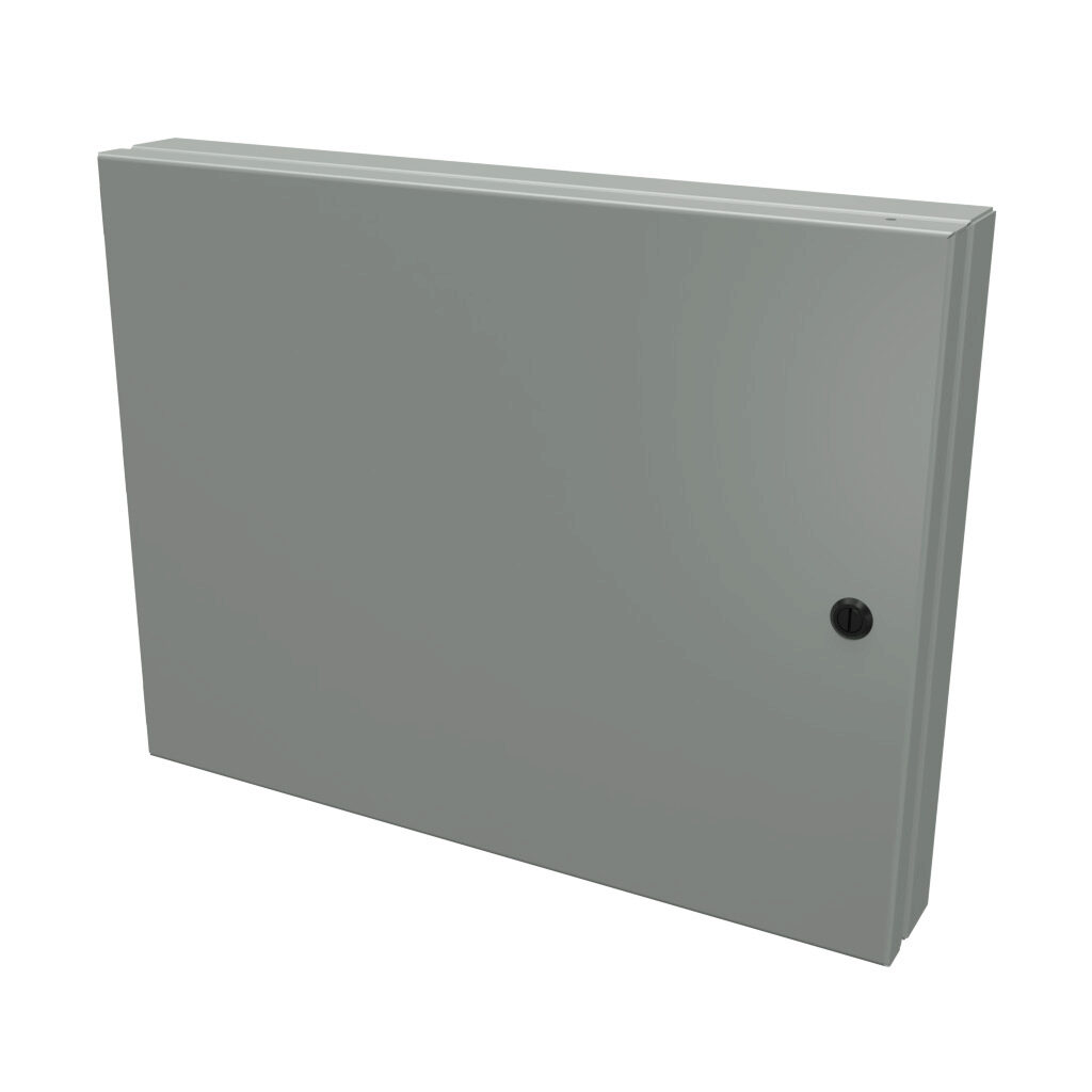 SCE-HA1418 - Saginaw universal deep-hinged door, NEMA 3R/4/12/13, 14.00 x 18.00 x 2.63in, carbon steel, ANSI 61 gray, concealed hinges. For use with wall-mount enclosures.