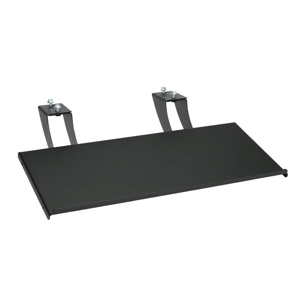 SCE-HMIKBS - Saginaw HMI keyboard shelf, 18in width, carbon steel, black, powder coat finish. Mounting hardware included.
