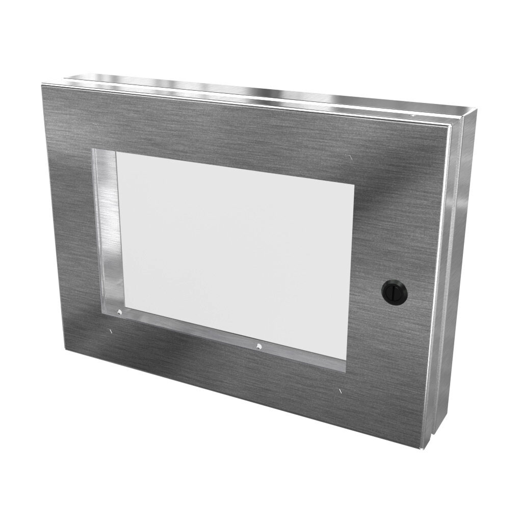 SCE-HWK1014SS - Saginaw universal deep-hinged door, NEMA 3R/4/4X/12/13, 10.00 x 14.00 x 2.63in, 304 stainless steel, concealed hinges, polycarbonate window. For use with wall-mount enclosures.