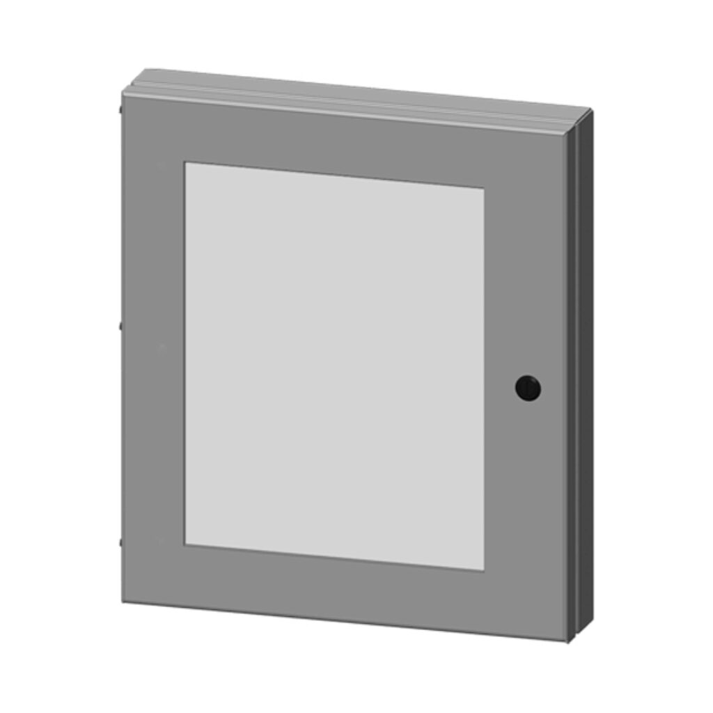 SCE-HWK1212 - Saginaw universal deep-hinged door, NEMA 3R/4/12/13, 12.00 x 12.00 x 2.63in, carbon steel, ANSI 61 gray, concealed hinges, polycarbonate window. For use with wall-mount enclosures.