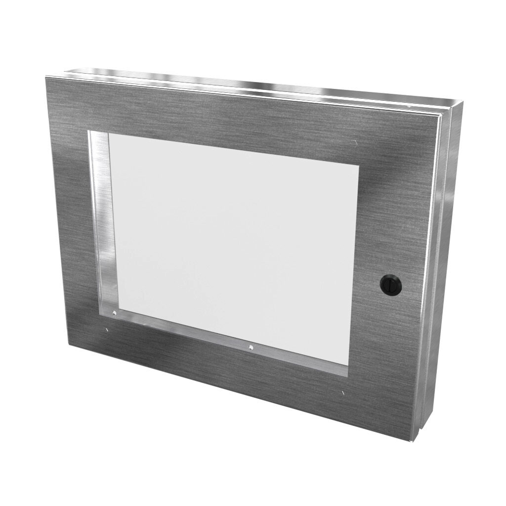 SCE-HWK1216SS - Saginaw universal deep-hinged door, NEMA 3R/4/4X/12/13, 12.00 x 16.00 x 2.63in, 304 stainless steel, concealed hinges, polycarbonate window. For use with wall-mount enclosures.