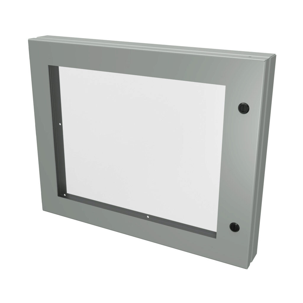 SCE-HWK1620 - Saginaw universal deep-hinged door, NEMA 3R/4/12/13, 16.00 x 20.00 x 2.63in, carbon steel, ANSI 61 gray, concealed hinges, polycarbonate window. For use with wall-mount enclosures.