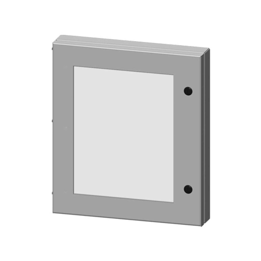 SCE-HWK1814LG - Saginaw universal deep-hinged door, NEMA 3R/4/12/13, 18.00 x 14.00 x 2.63in, carbon steel, RAL 7035 light gray, concealed hinges, polycarbonate window. For use with wall-mount enclosures.