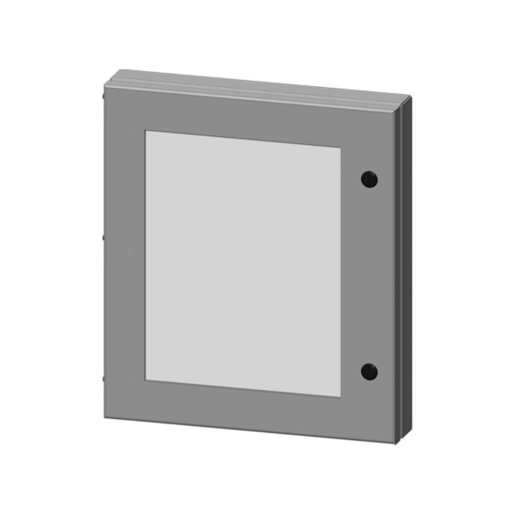 SCE-HWK2218 - Saginaw universal deep-hinged door, NEMA 3R/12/13, 22.00 x 18.00 x 2.63in, carbon steel, ANSI 61 gray, concealed hinges, polycarbonate window. For use with wall-mount enclosures.