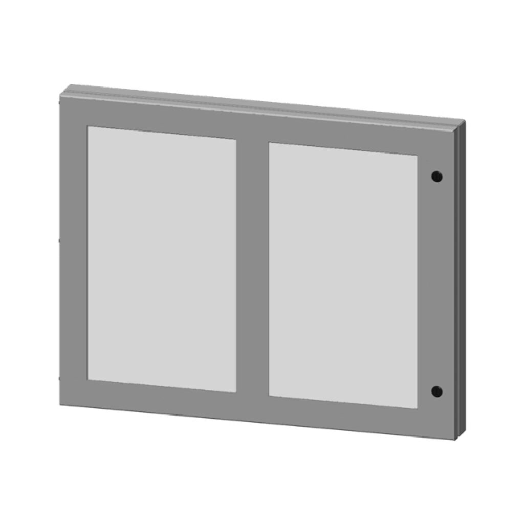 SCE-HWK2228 - Saginaw universal deep-hinged door, NEMA 3R/12/13, 22.00 x 28.00 x 2.63in, carbon steel, ANSI 61 gray, concealed hinges, polycarbonate window. For use with wall-mount enclosures.
