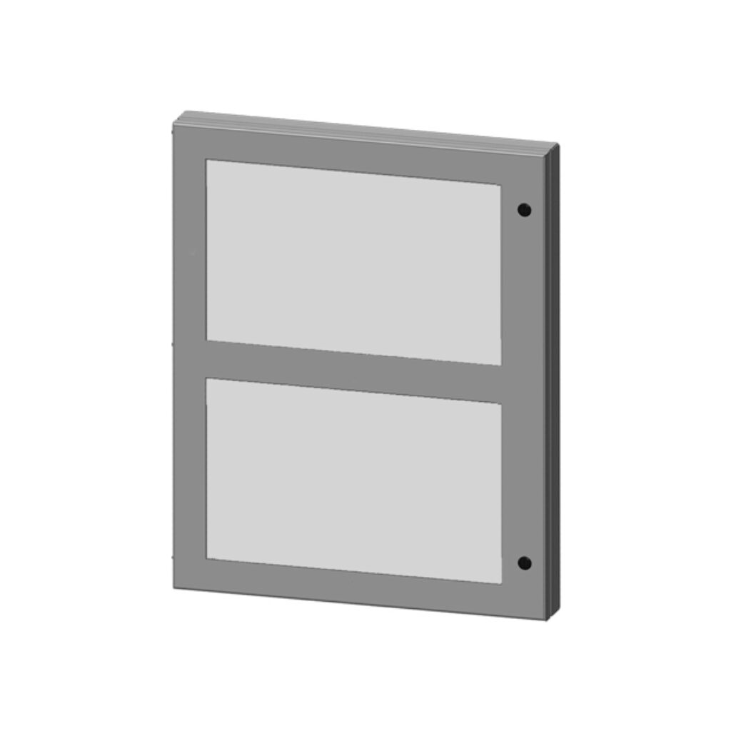 SCE-HWK2822 - Saginaw universal deep-hinged door, NEMA 3R/12/13, 28.00 x 22.00 x 2.63in, carbon steel, ANSI 61 gray, concealed hinges, polycarbonate window. For use with wall-mount enclosures.