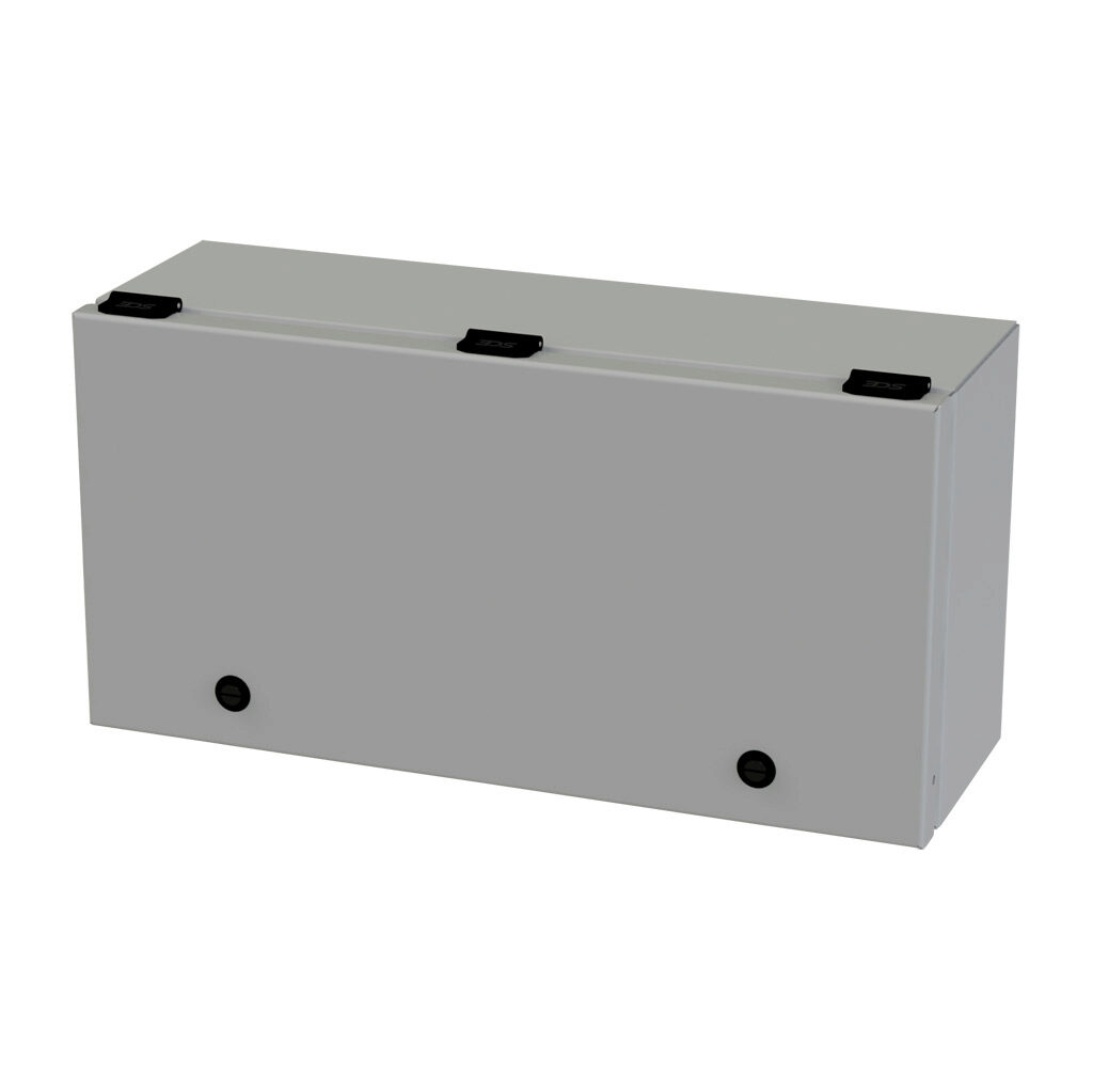 SCE-L9186ELJ - Saginaw wiring trough, 6 x 9 x 18in (HxDxL), NEMA 3R/4/12/13, wall mount, carbon steel, ANSI 61 gray, powder coat finish, single-door.