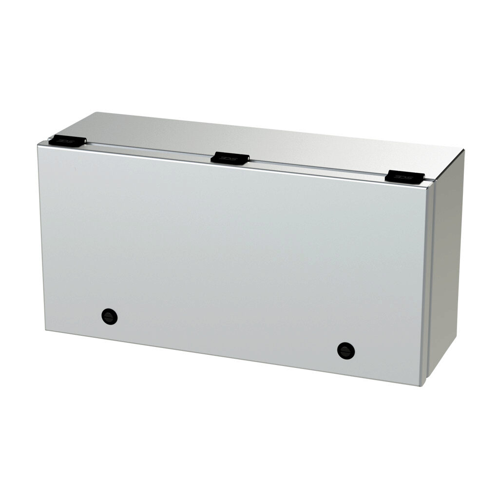 SCE-L9186ELJSS - Saginaw wiring trough, 6 x 9 x 18in (HxDxL), NEMA 3R/4/4X/12/13, wall mount, 304 stainless steel, #4 brush finish, single-door.