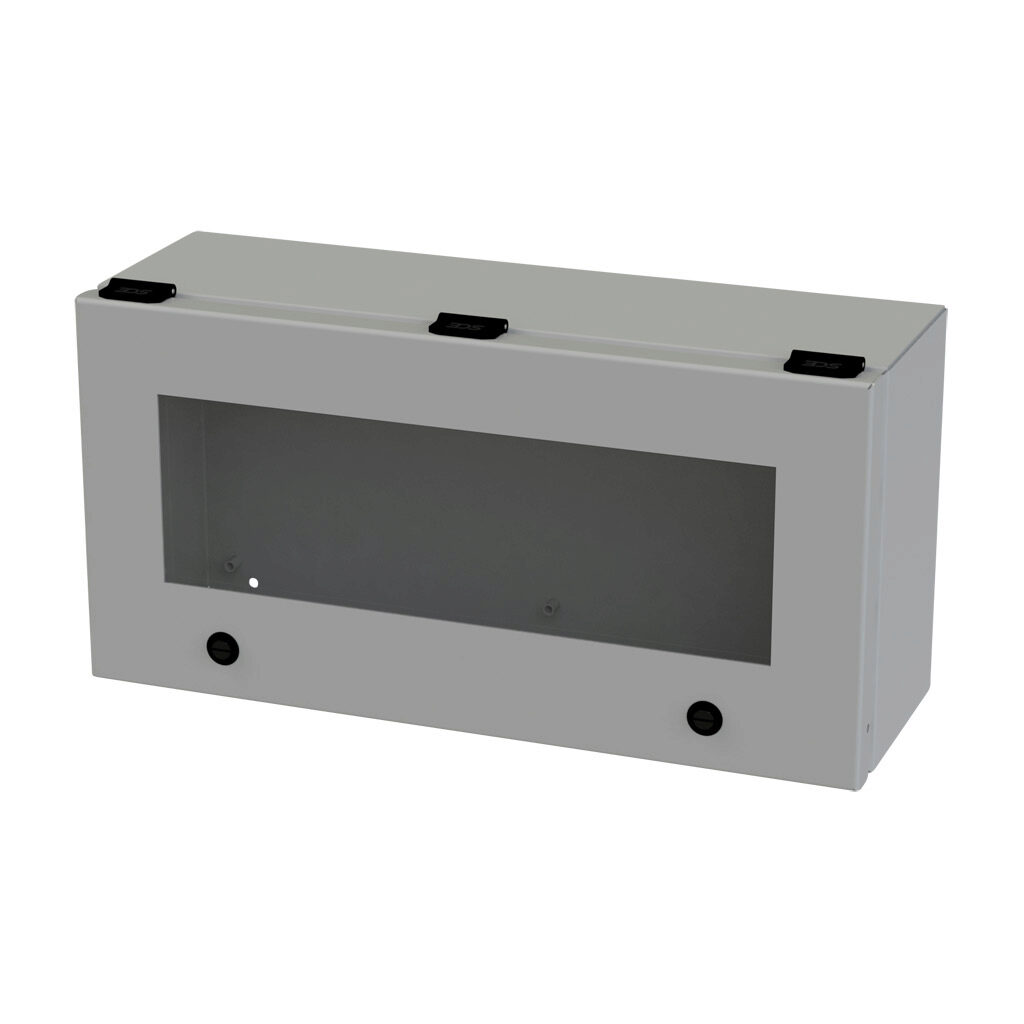 SCE-L9186ELJW - Saginaw wiring trough, 6 x 9 x 18in (HxDxL), NEMA 3R/4/12/13, wall mount, carbon steel, ANSI 61 gray, powder coat finish, single-door, polycarbonate window.