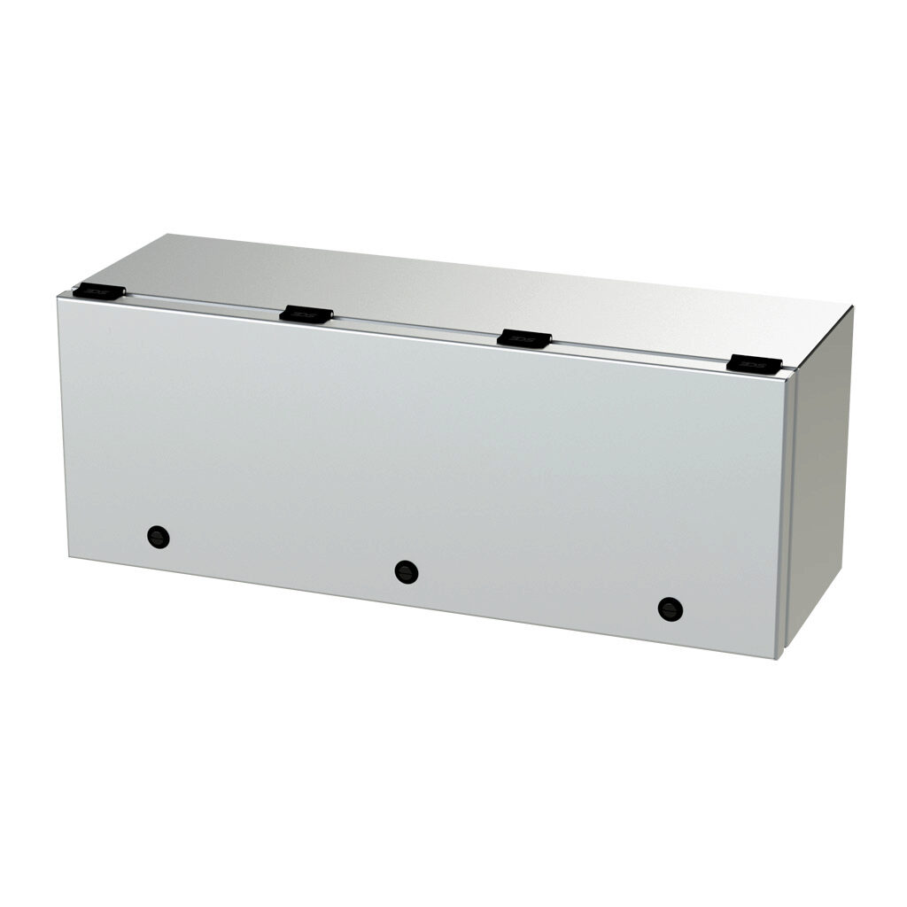 SCE-L9248ELJSS - Saginaw wiring trough, 8 x 9 x 24in (HxDxL), NEMA 3R/4/4X/12/13, wall mount, 304 stainless steel, #4 brush finish, single-door.