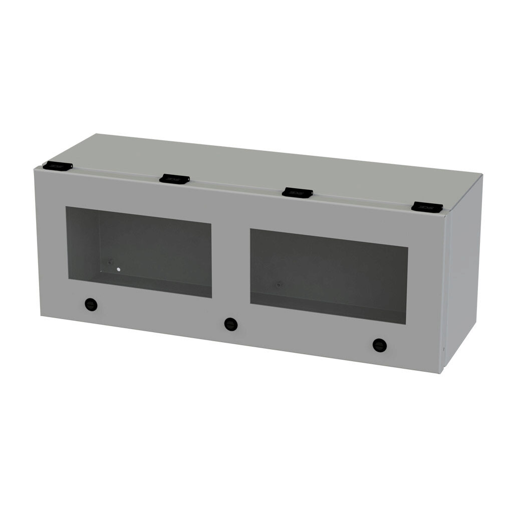 SCE-L9248ELJW - Saginaw wiring trough, 8 x 9 x 24in (HxDxL), NEMA 3R/4/12/13, wall mount, carbon steel, ANSI 61 gray, powder coat finish, single-door, polycarbonate window.