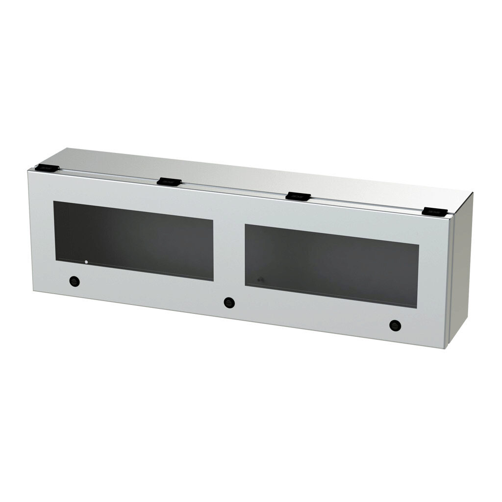 SCE-L9306ELJWSS - Saginaw wiring trough, 6 x 9 x 30in (HxDxL), NEMA 3R/4/4X/12/13, wall mount, 304 stainless steel, #4 brush finish, single-door, polycarbonate window.