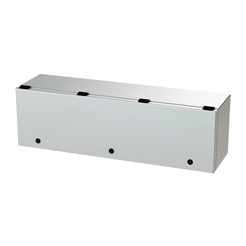 SCE-L9308ELJSS - Saginaw wiring trough, 8 x 9 x 30in (HxDxL), NEMA 3R/4/4X/12/13, wall mount, 304 stainless steel, #4 brush finish, single-door.