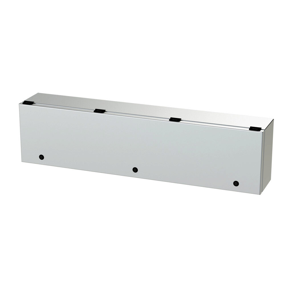 SCE-L9366ELJSS - Saginaw wiring trough, 6 x 9 x 36in (HxDxL), NEMA 3R/4/4X/12/13, wall mount, 304 stainless steel, #4 brush finish, single-door.
