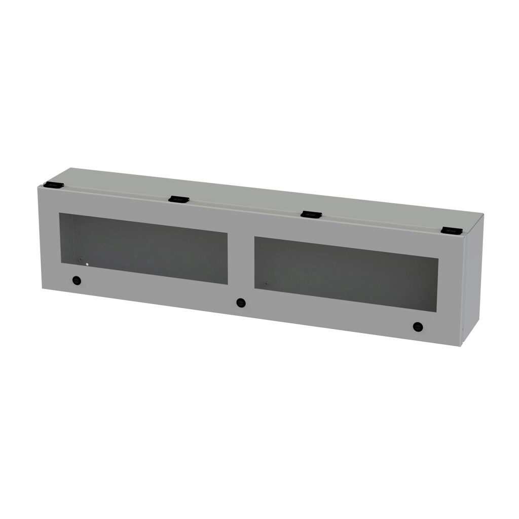 SCE-L9366ELJW - Saginaw wiring trough, 6 x 9 x 36in (HxDxL), NEMA 3R/4/12/13, wall mount, carbon steel, ANSI 61 gray, powder coat finish, single-door, polycarbonate window.