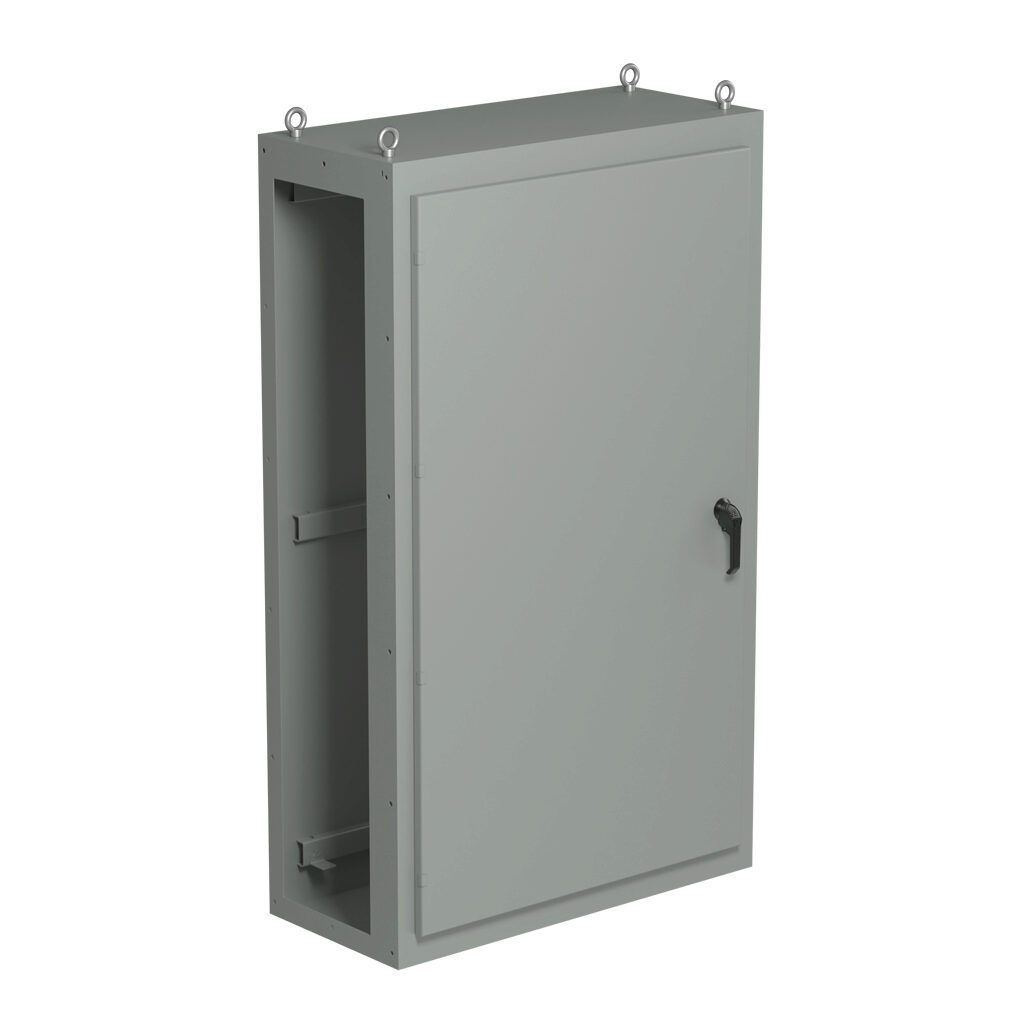 SCE-N68C4018 - Saginaw NextGen series center enclosure bay, NEMA 3R/4/12/13, 68 x 40 x 18in (HxWxD), freestanding, carbon steel, ANSI 61 gray, polyester powder coat finish, single-door, 3-point padlocking combo handle.