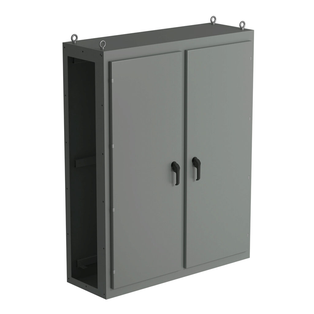 SCE-N68C5418 - Saginaw NextGen series center enclosure bay, NEMA 3R/4/12/13, 68 x 54 x 18in (HxWxD), freestanding, carbon steel, ANSI 61 gray, polyester powder coat finish, 2-door, 3-point padlocking combo handle.