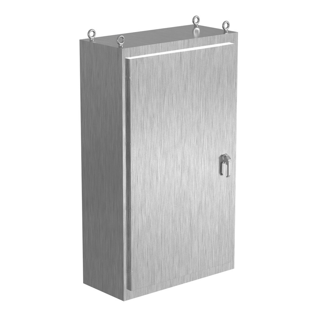 SCE-N68L4018SS6 - Saginaw NextGen series left enclosure bay, NEMA 3R/4/4X/12/13, 68 x 40 x 18in (HxWxD), freestanding, 316 stainless steel, #4 brush finish, single-door, 3-point padlocking combo handle.