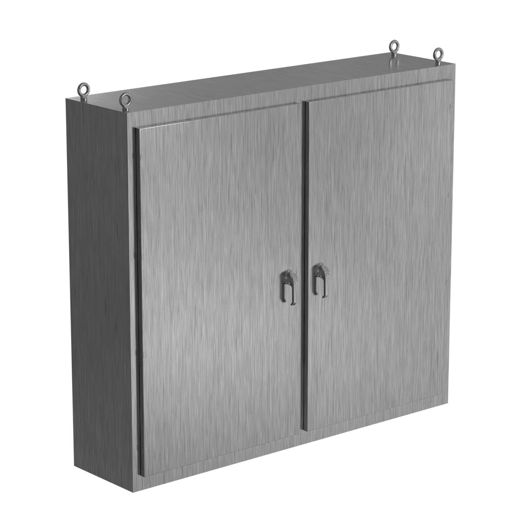 SCE-N68L7818SS6 - Saginaw NextGen series left enclosure bay, NEMA 3R/4/4X/12/13, 68 x 78 x 18in (HxWxD), freestanding, 316 stainless steel, #4 brush finish, 2-door, 3-point padlocking combo handle.