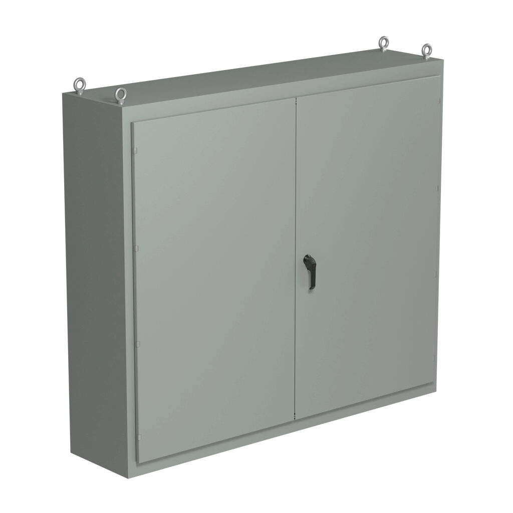 SCE-N68LU7818 - Saginaw NextGen series left enclosure bay, NEMA 3R/12/13, 68 x 78 x 18in (HxWxD), freestanding, carbon steel, ANSI 61 gray, polyester powder coat finish, overlapping double-door, 3-point padlocking combo handle.