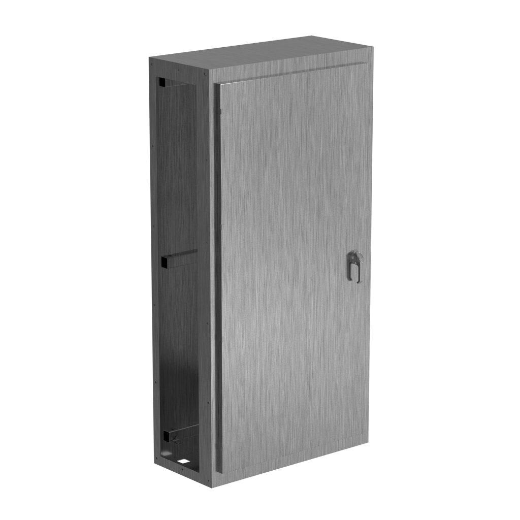 SCE-N80C4018SS - Saginaw NextGen series center enclosure bay, NEMA 3R/4/4X/12/13, 80 x 40 x 18in (HxWxD), freestanding, 304 stainless steel, #4 brush finish, single-door, 3-point padlocking combo handle.