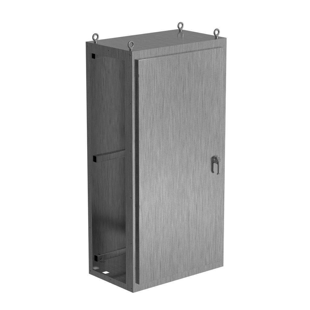 SCE-N80C4024SS6 - Saginaw NextGen series center enclosure bay, NEMA 3R/4/4X/12/13, 80 x 40 x 24in (HxWxD), freestanding, 316 stainless steel, #4 brush finish, single-door, 3-point padlocking combo handle.